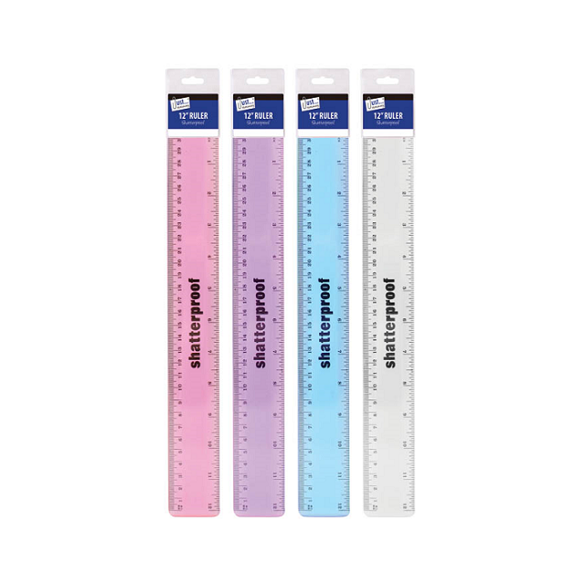 Shatterproof 12" 30cm Plastic Ruler School College Pink Purple Clear or Blue