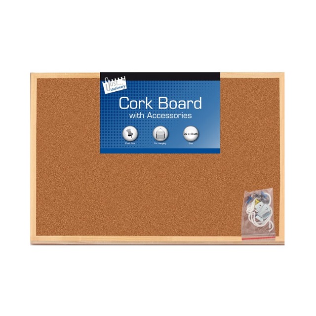 Large Kitchen Office Cork Notice Wooden Board 30 x 45cm + 6 x Pins Hanging Cord