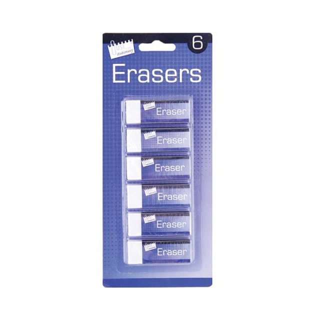 6 x Quality White Erasers Rubbers School Art Craft Home or Office Stationery