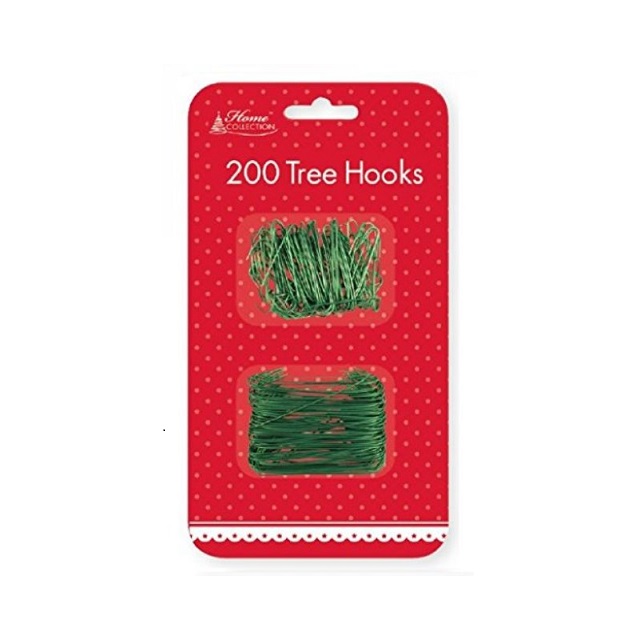 200 x Christmas Xmas Green Wire Plastic Tree Hooks Bauble Ornament Decoration
