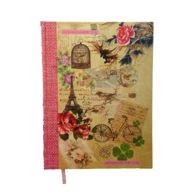 A4 Vintage Shabby Chic Hardback Notebook Lined Paris School College Home Stationery