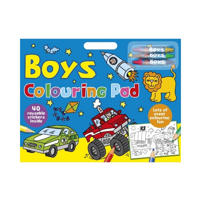Kids Boys Colouring Artist Large Pad With Over 40 Stickers & Coloured Crayons