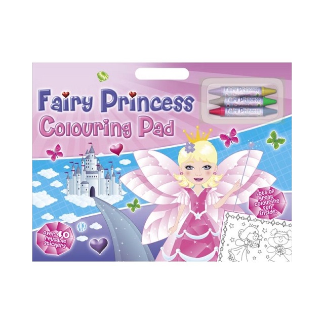 Fairy Princess Colouring Artist Large Pad With Over 40 Stickers & Coloured Crayons