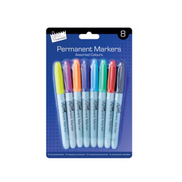 8 x Permanent Markers Assorted Colours Ideal For School Office