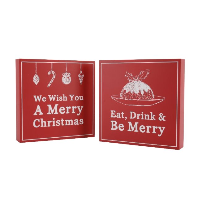 2 x Assorted Hanging Wooden Red Christmas Xmas Wall Art Free Standing