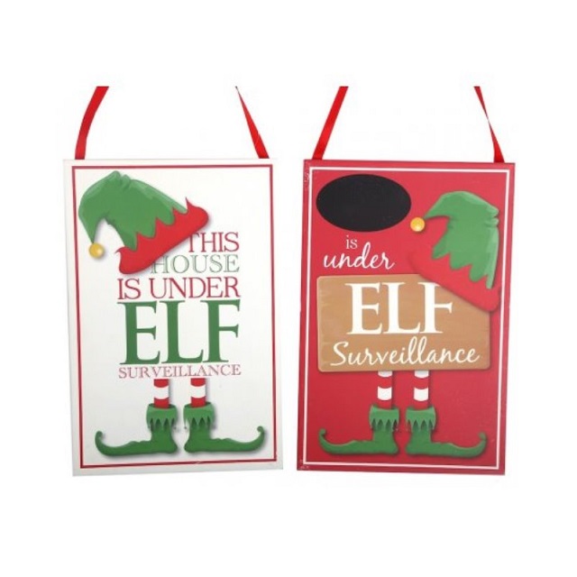 Christmas Elf Surveillance Plaques Two Designs House Or Childs Name Chalk Board