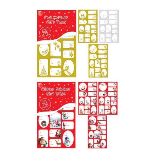 75 x Christmas Xmas Red Glitter or Foil Silver & Gold Sticker Gift Tags