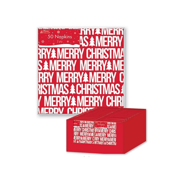 50 x Red Christmas Napkins Merry Christmas Font Design Party Dinner
