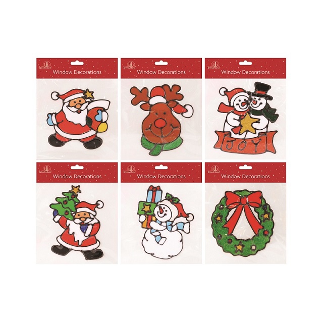 Xmas Window Gel Stickers 6 Designs To Choose Santa Snowman Rudolph Wreath