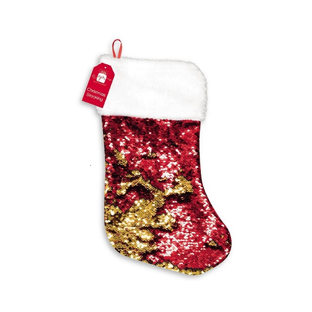 Christmas Stocking - Fabulous Red And Gold Reversible Sequin Effect