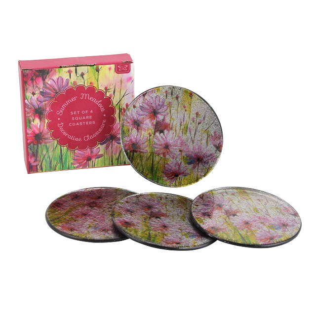 Beautiful Meadow Design Glass Coasters CLEARANCE PRICE Round Or Square