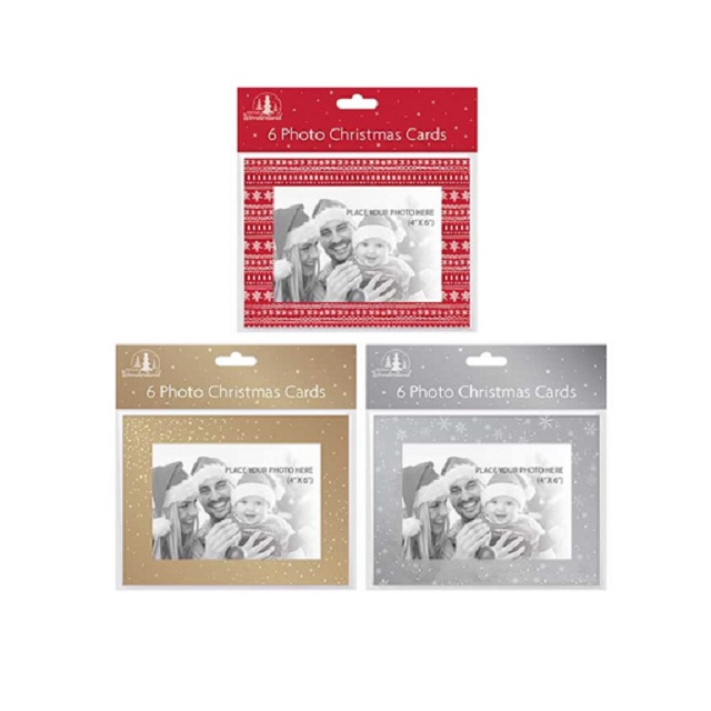 6 Pack Of 4" X 6" Photo Christmas Cards With Envelopes Silver Red Or Gold