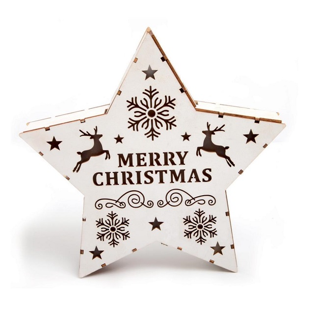 Xmas Merry Christmas LED Wooden Star Sign Home Decoration