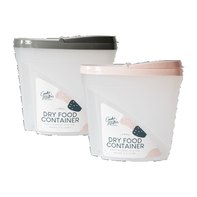 Set Of Two Jumbo Dry Food Containers 3.5 Litre Flip Lids